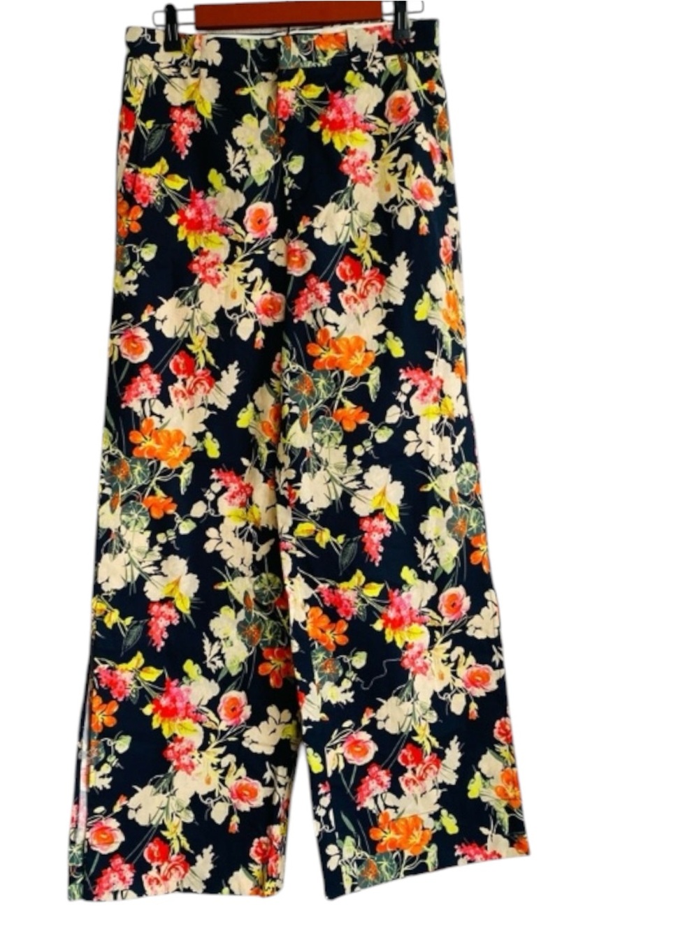 Zara Black Floral Boho Chic Pants Medium Wide Leg Vibrant Dopamine Cottagecore
